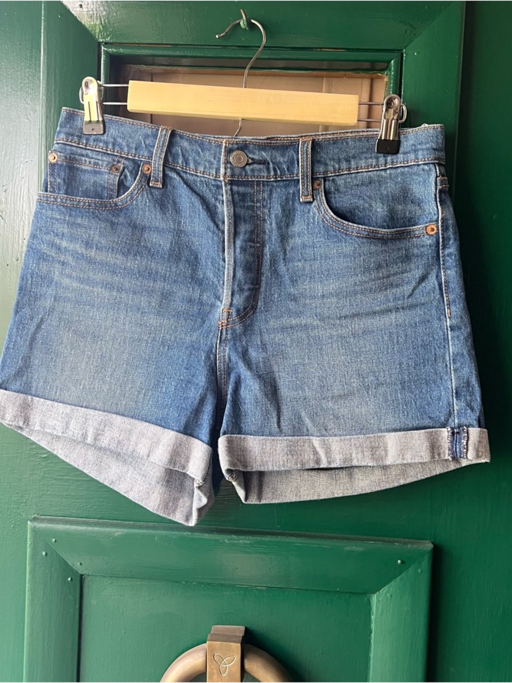 Levi's Medium Blue Rolled Hem Denim Shorts